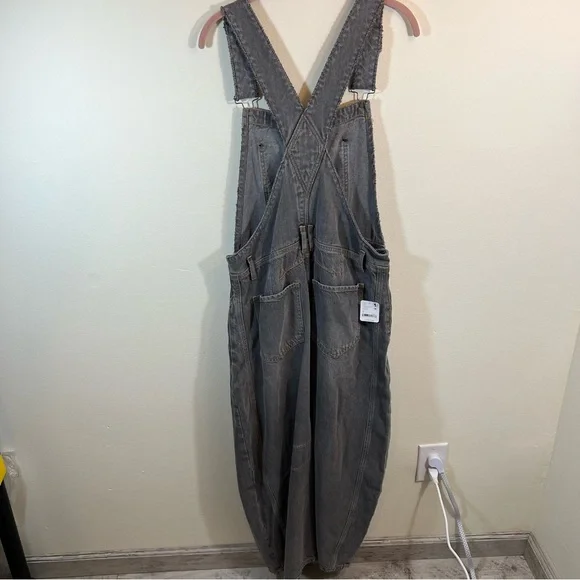 NWT Free People Gray Wide-Leg Denim Overalls - Picture 8 of 13